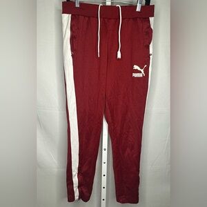 PUMA Kids Burgundy Joggers with White Stripes